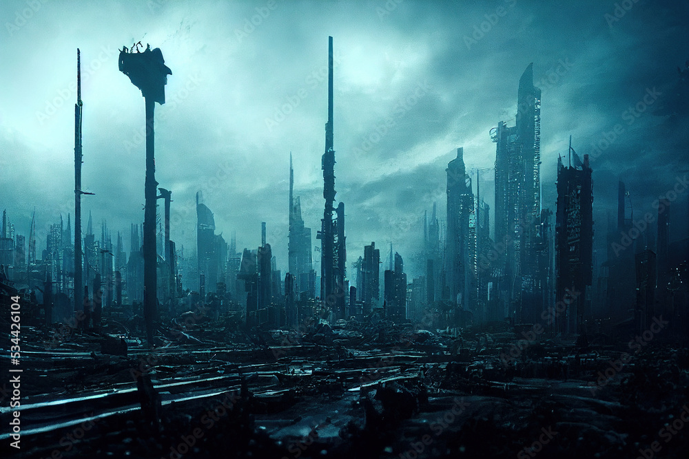 Dark side of Cyberpunk Futuristic City