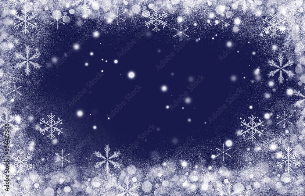 snowflakes and bokeh on blue background with copy space snowflakes and bokeh on blue background with copy space