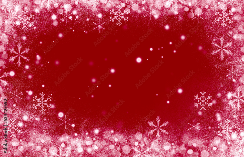 frame of white snowflakes on a red background frame of white snowflakes on a red background