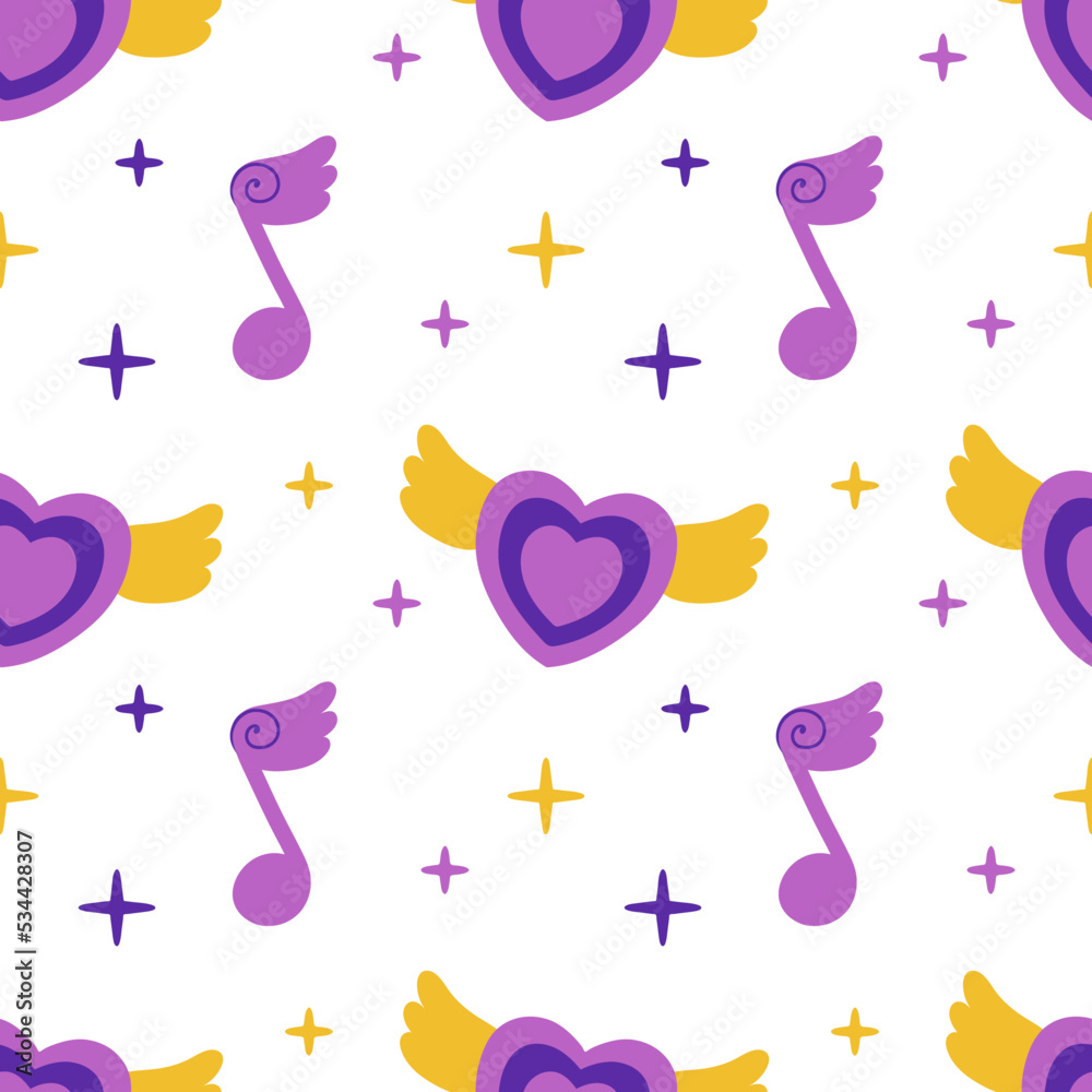 Girly pattern with stickers in y2k style. Vector illustration. Girly pattern with stickers in y2k style. Vector illustration.