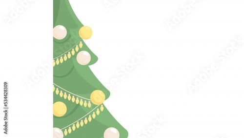 Animated merry xmas scene with text. Holiday party with yule tree. Full sized flat item HD video footage with alpha channel. Color cartoon style illustration animation. Niconne, Neucha fonts used photo