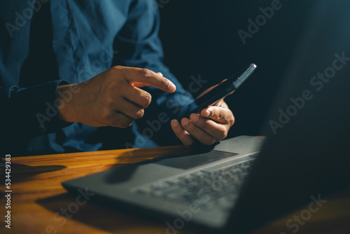 professional businessman person  using internet search concept technology by phone in office.