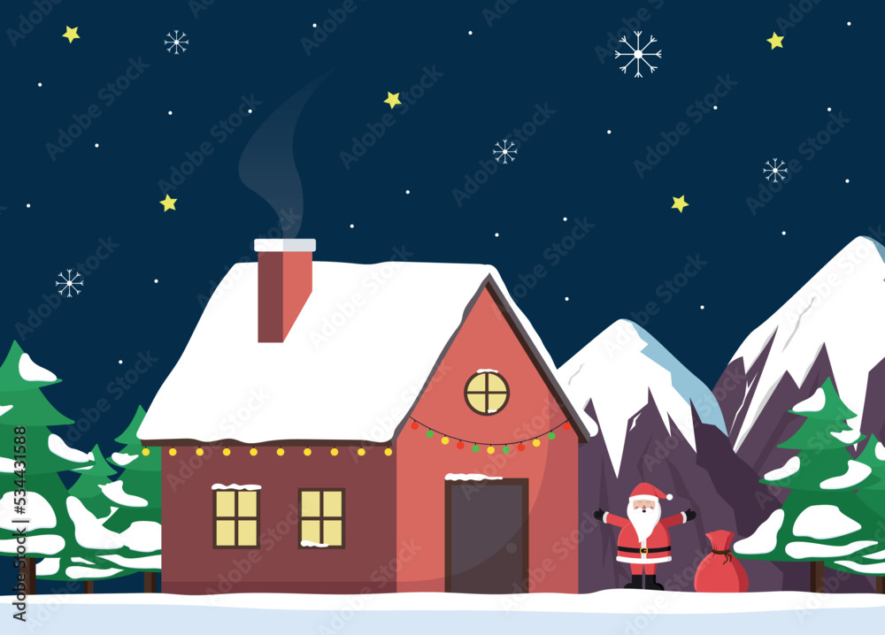 Christmas and New Year holiday composition with Santa Claus. Vector illustration.