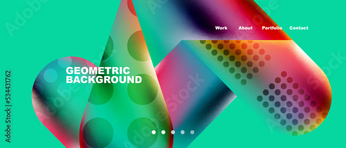 Glassmorphism landing page background template. Colorful glass shapes with metallic effect abstract composition for wallpaper, banner, background