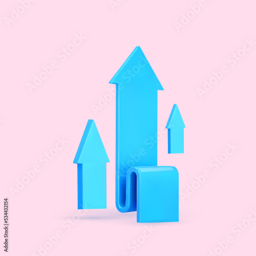 3d render chart arrow. Blue flexible stock arrows up growth icon. Investment,leadership, bussines and financial growth concept. 3d render vector illustration