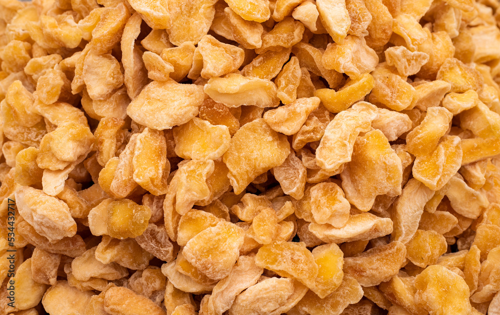 Organic dehydrated apple pieces at the flea market Organic dehydrated apple pieces at the flea market