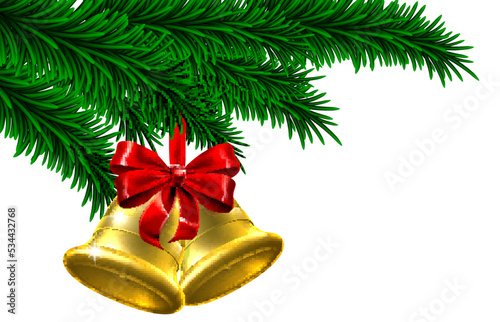 Christmas Tree Gold Bells Bow Ornament Design