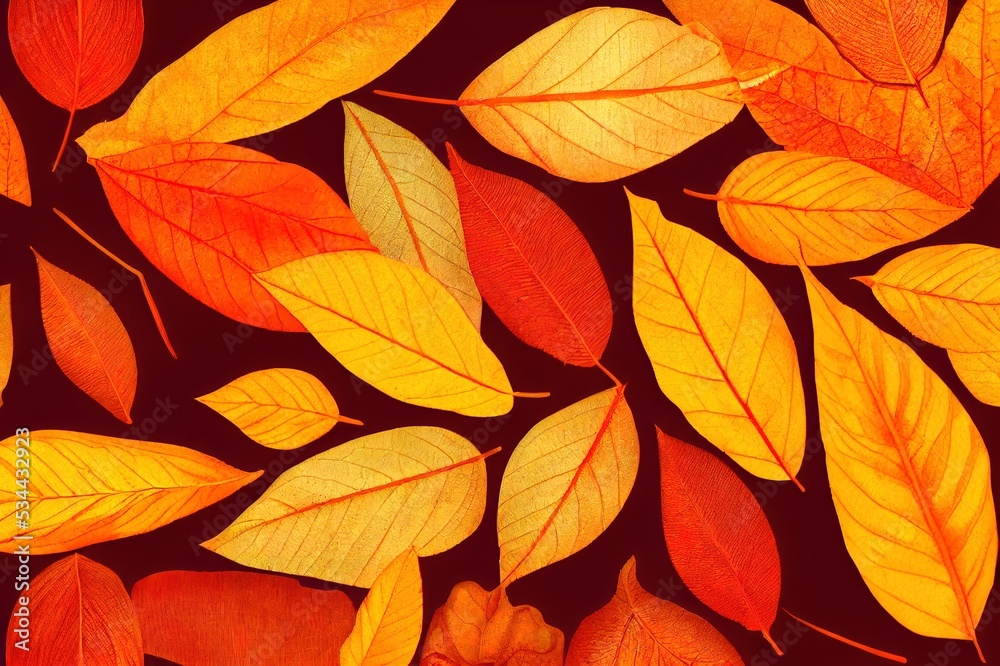 Autumn seasonal background, autumn golden, red and orange colored leaves isolated on a white background with space for text. Hello autumn