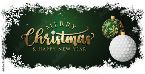 Golf christmas greeting card - Gold. Merry Christmas and Happy New Year 