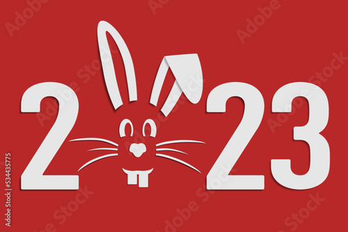 Year of rabbit on red background. Vector illustration