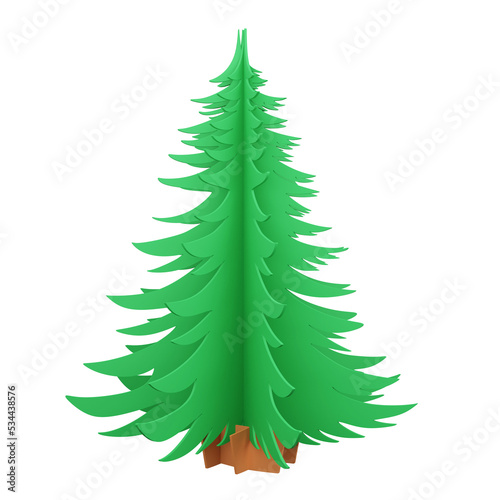 3D rendering flat design Christmas tree isolated on transparent background 1