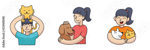 funny modern pet lovers illustration set