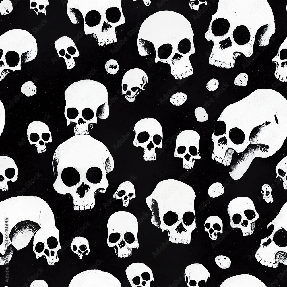 skulls on black, seamless background skulls on black, seamless background