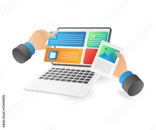 Hands compiling blog web article creative content