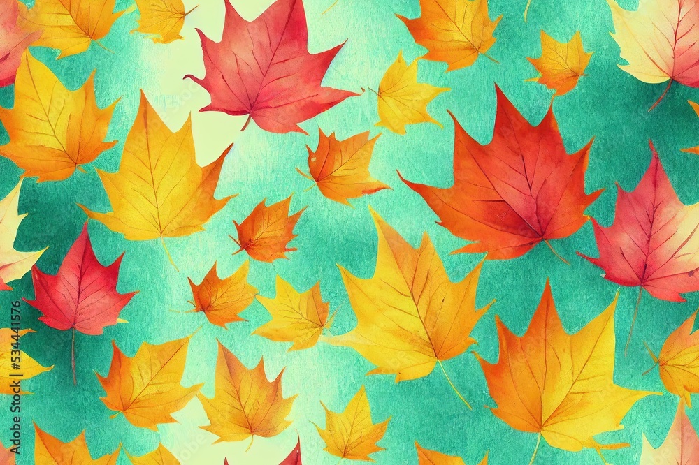 Fototapeta premium Vintage seamless watercolor pattern of abstract paint splash, autumn leaves. stylish pattern. Vintage Paper Background. leaf,autumn leaf.abstract beautiful pattern with rainbow stains, lines, patterns