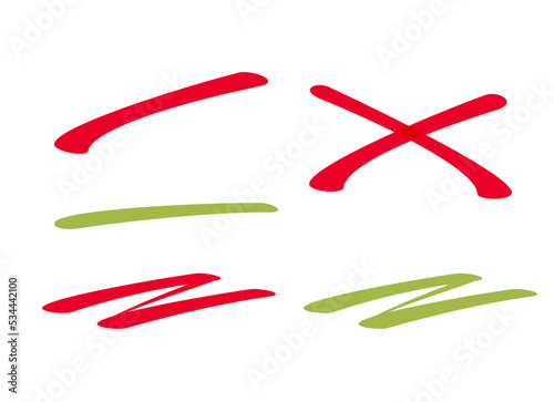 Strikethrough strike marker line set vector or underlined emphasized stressed accent red green handdrawn handwriting pen doodle clipart graphic, cross out scribble highlight clip art image