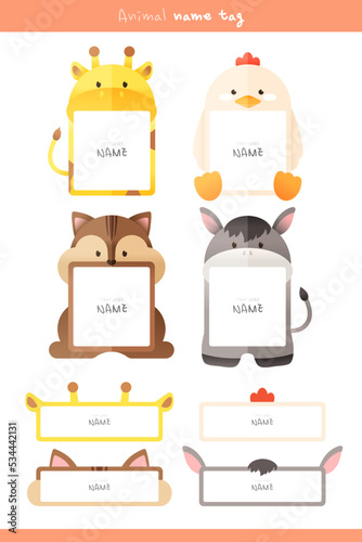 An illustration of a children's animal name tag 
