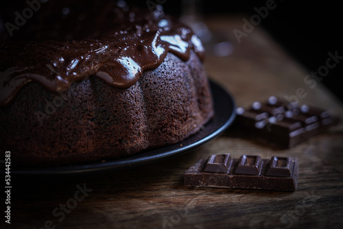 chocolate cake with chocolate block