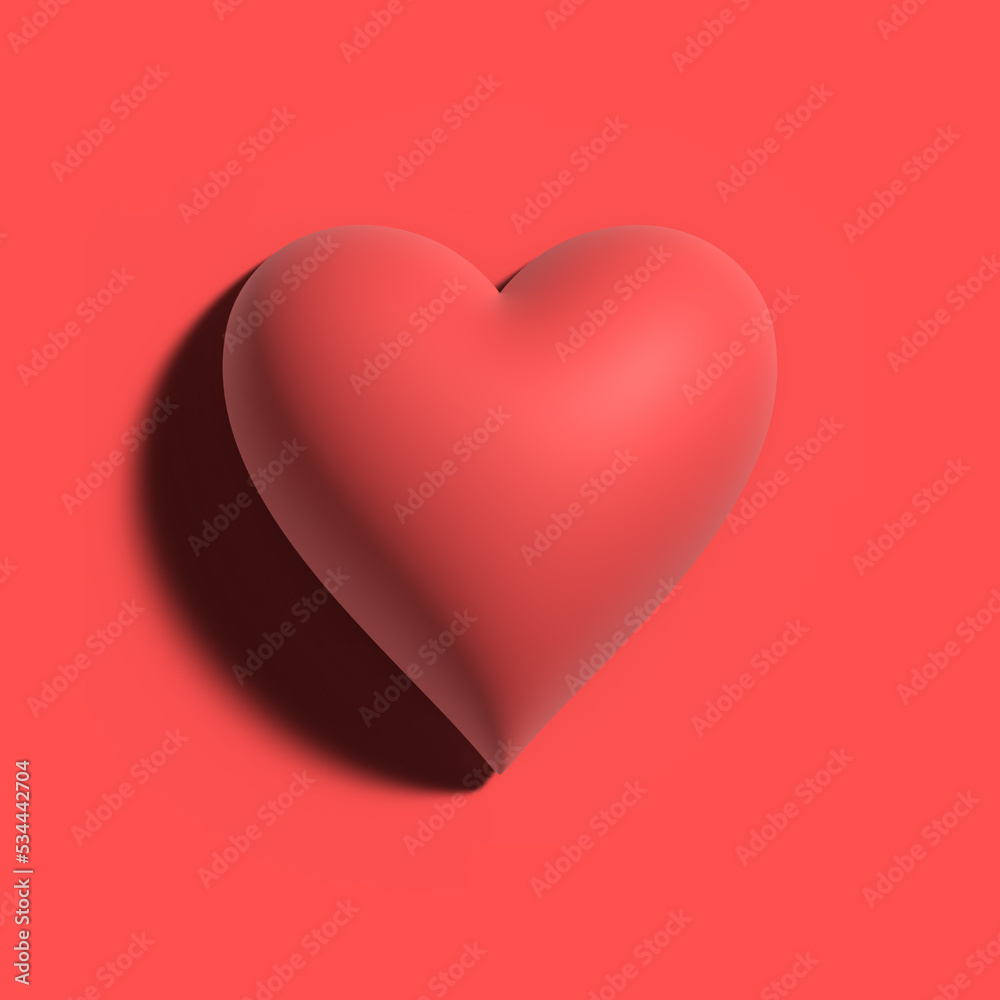 Cute soft cartoon style red heart 3D rendering icon, illustration for love, romantic, Valentines Day design.
