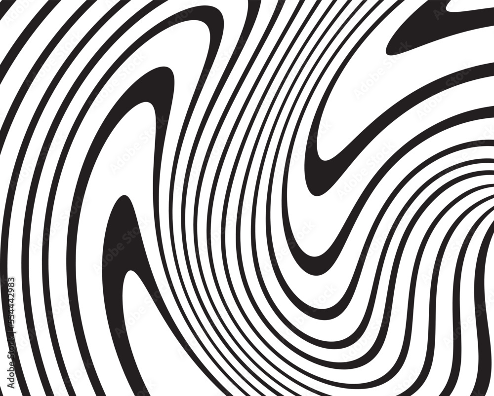 Obraz premium Line art optical art. Psychedelic background. Monochrome background. Optical illusion style. Black dark background. Tire Tracks. Graphic ornament. Vector template 
