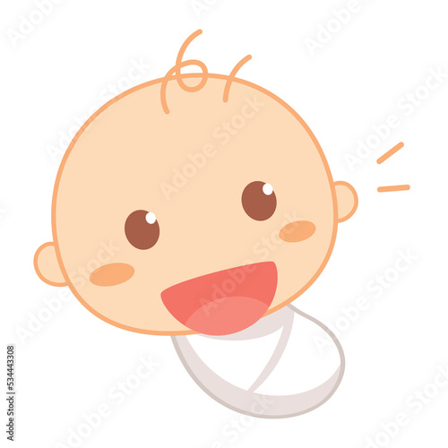 The baby wears a swaddling diaper and is smiling with happiness. Cute baby milestone.