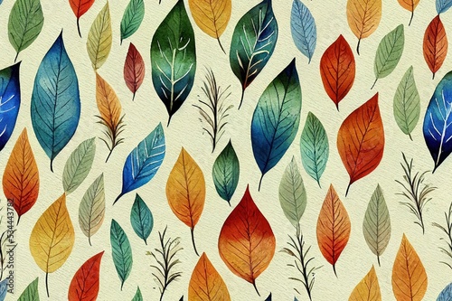 Watercolor bright wonderful leaves seamless pattern Z. Wonderful print of a watercolor sketches by hand. Retro. Vintage. Toned.