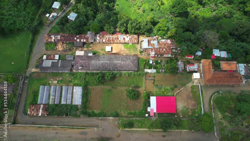 Roça Agostinho Neto village, largest town in Sao Tome, West Africa - Aerial view