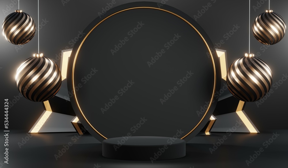 3D rendering of blank product background for cream cosmetics Modern black podium background