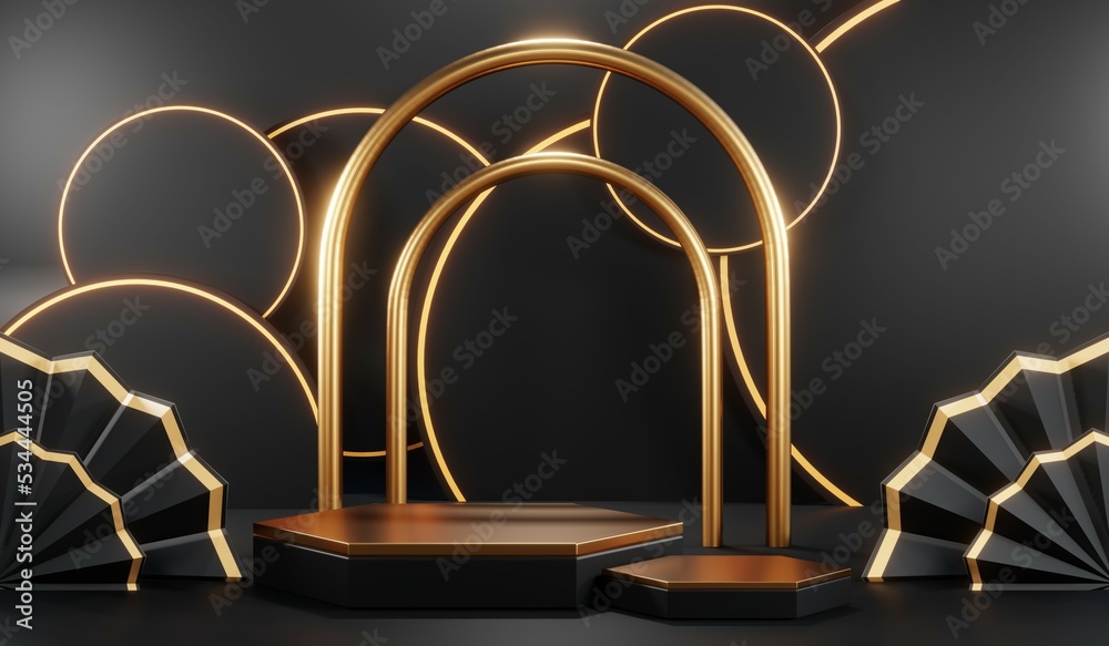 3D rendering of blank product background for cream cosmetics Modern black podium background 3D rendering of blank product background for cream cosmetics Modern black podium background