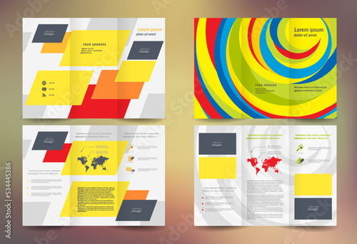 Set cover template trifold Colored brochure design geometric abstract stripes circle squares