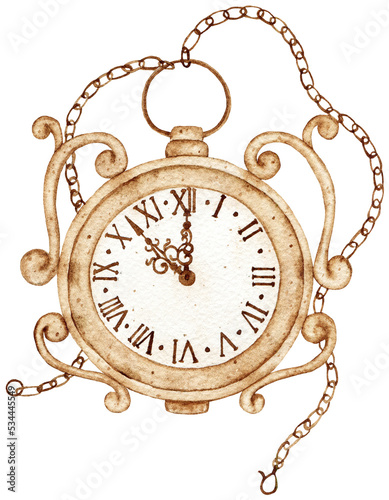 Watercolor vintage clock illustration