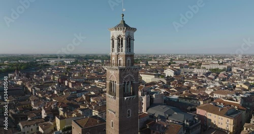 aerial shots with drone mavic 3 cine in verona - italy in a summer morning, historical center photo