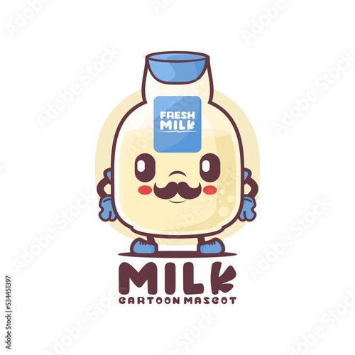 milk bottle cartoon mascot. drink vector illustration