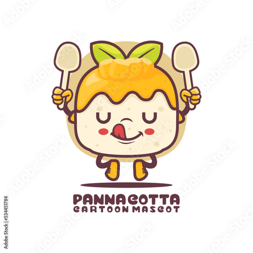 panna cotta cartoon mascot. italian food vector illustration