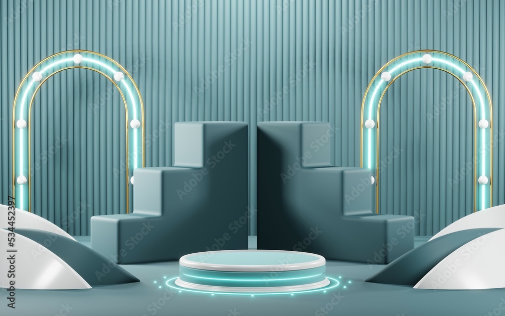 3D render of Podium background in blue tones for displaying cream products. cosmetics 3D render of Podium background in blue tones for displaying cream products. cosmetics