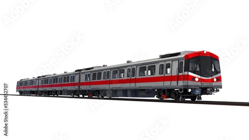 3d model of a subway train on a white isolated background. 3d rendering.