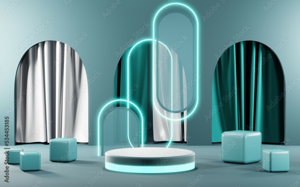 3D render of Podium background in blue tones for displaying cream products. cosmetics 3D render of Podium background in blue tones for displaying cream products. cosmetics