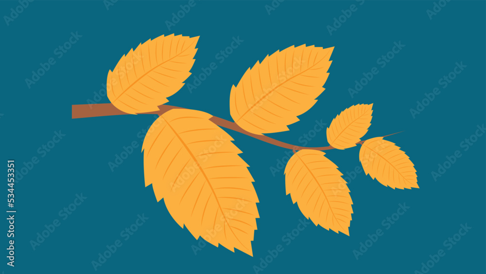 Autumn twig with yellow leaves, illustration Autumn twig with yellow leaves, illustration