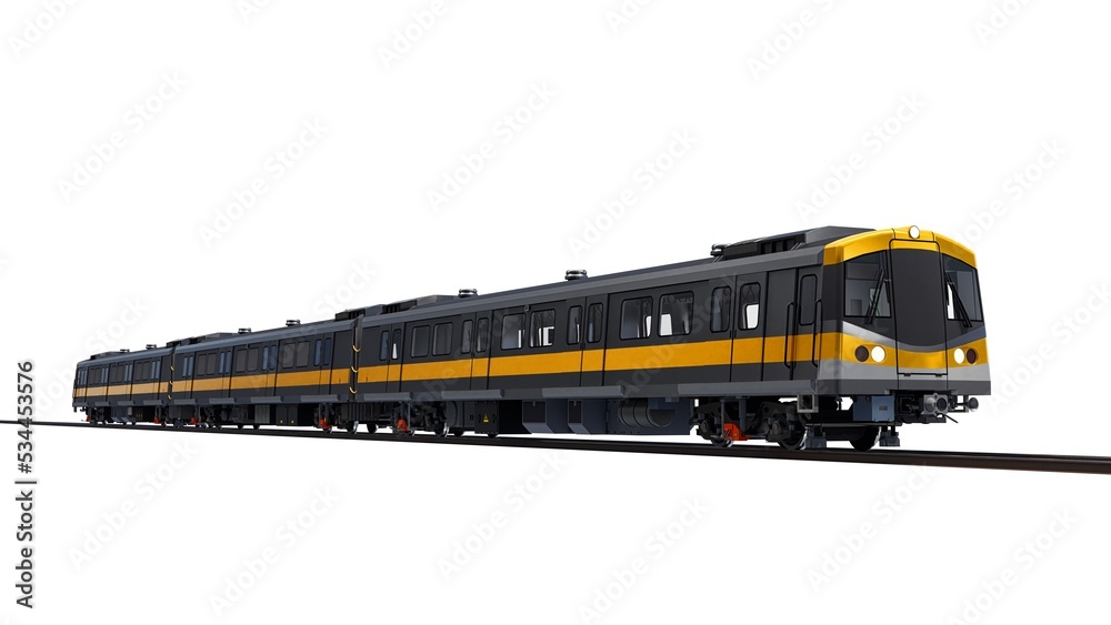 3d model of a subway train on a white isolated background. 3d rendering