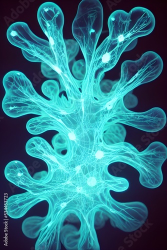 Amazing organic forms. Microscopy. Underwater organisms. Fluorescent. 