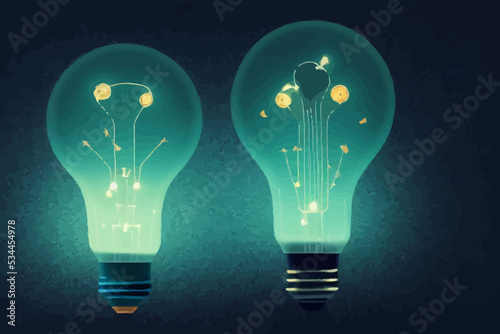 hinking and creative concepts glowing lightbulbs on, backgroud, banner photo