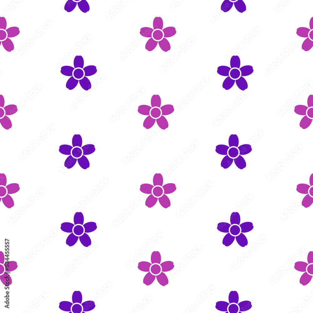 Naklejka premium Flowers, seamless pattern, vector. Pattern of purple and pink flowers on a white background.