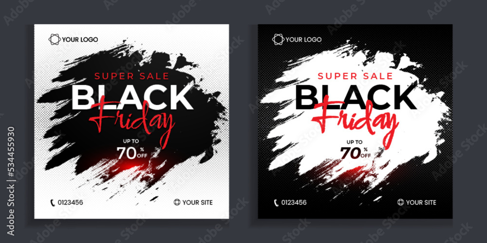 Black friday sale banner, poster, fl-yer collection with white and black brush strokes