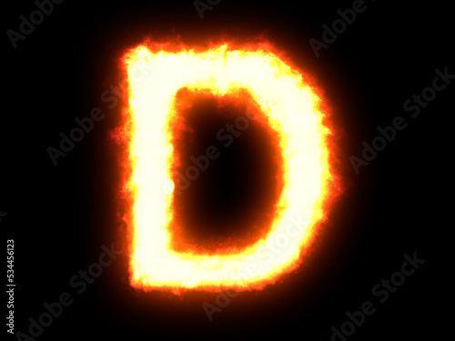 Symbol made of fire. High res on black background. Letter D
