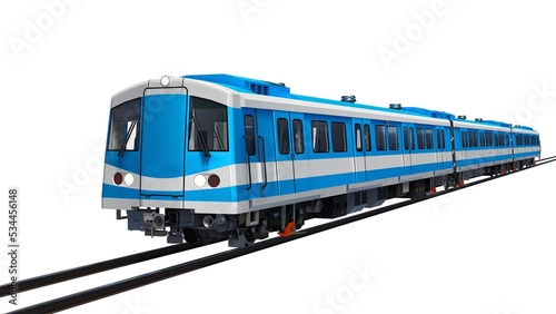 3d model of a subway train on a white isolated background. 3d rendering