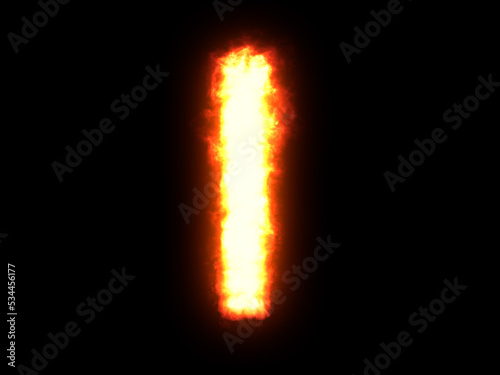 Symbol made of fire. High res on black background. Letter I