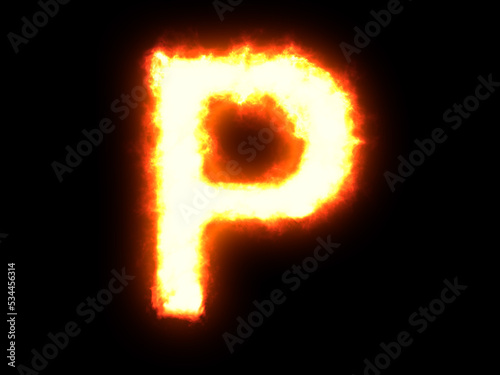 Symbol made of fire. High res on black background. Letter P