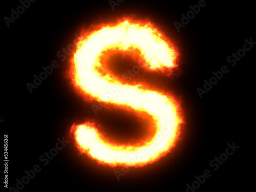 Symbol made of fire. High res on black background. Letter S