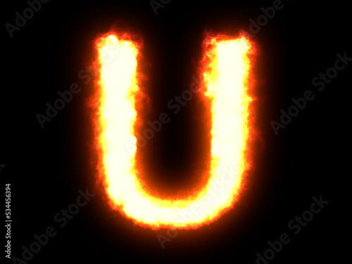 Symbol made of fire. High res on black background. Letter U