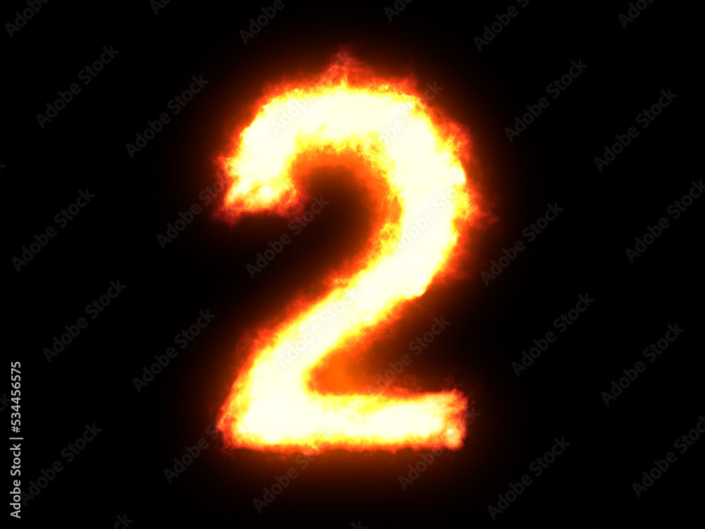 Symbol made of fire. High res on black background. Number 2 Symbol made of fire. High res on black background. Number 2